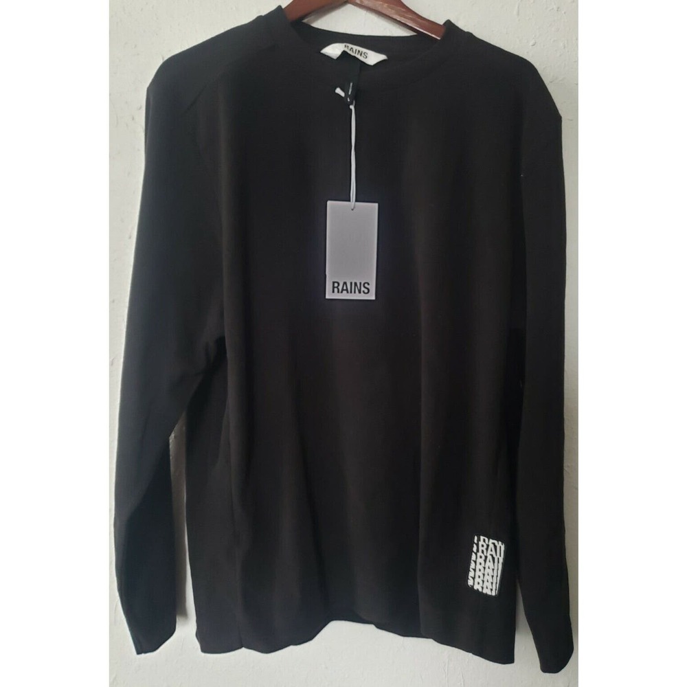 New RAINS Unisex Black Full Fleece Cropped Sweatshirt Size Large L ($95 Retail)‎